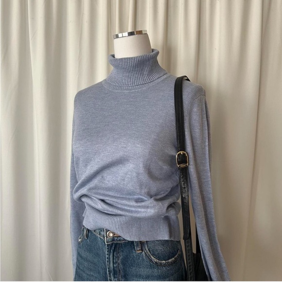 Jeanne Pierre Cashmere blend Ribbed turtleneck Sweater Blue Small. - Picture 3 of 8